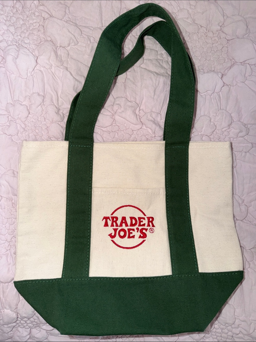 Trader Joe's Cream Canvas Tote with Green Accents
